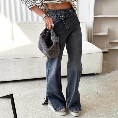 Carmine Juneberry DenimDare™ Dislocation Jeans for women, stylish blue denim with unique distressed and dislocated knee details.