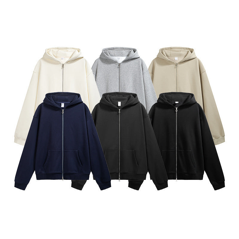 Carmine Juneberry flame single-layer fleece-lined hooded jacket in solid color, displayed on a hanger showing front view.