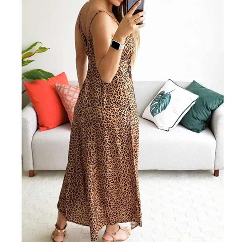 Ladies strap leopard print butterfly dress by Pear Daisy, featuring a stylish butterfly and leopard pattern, perfect for casual wear.