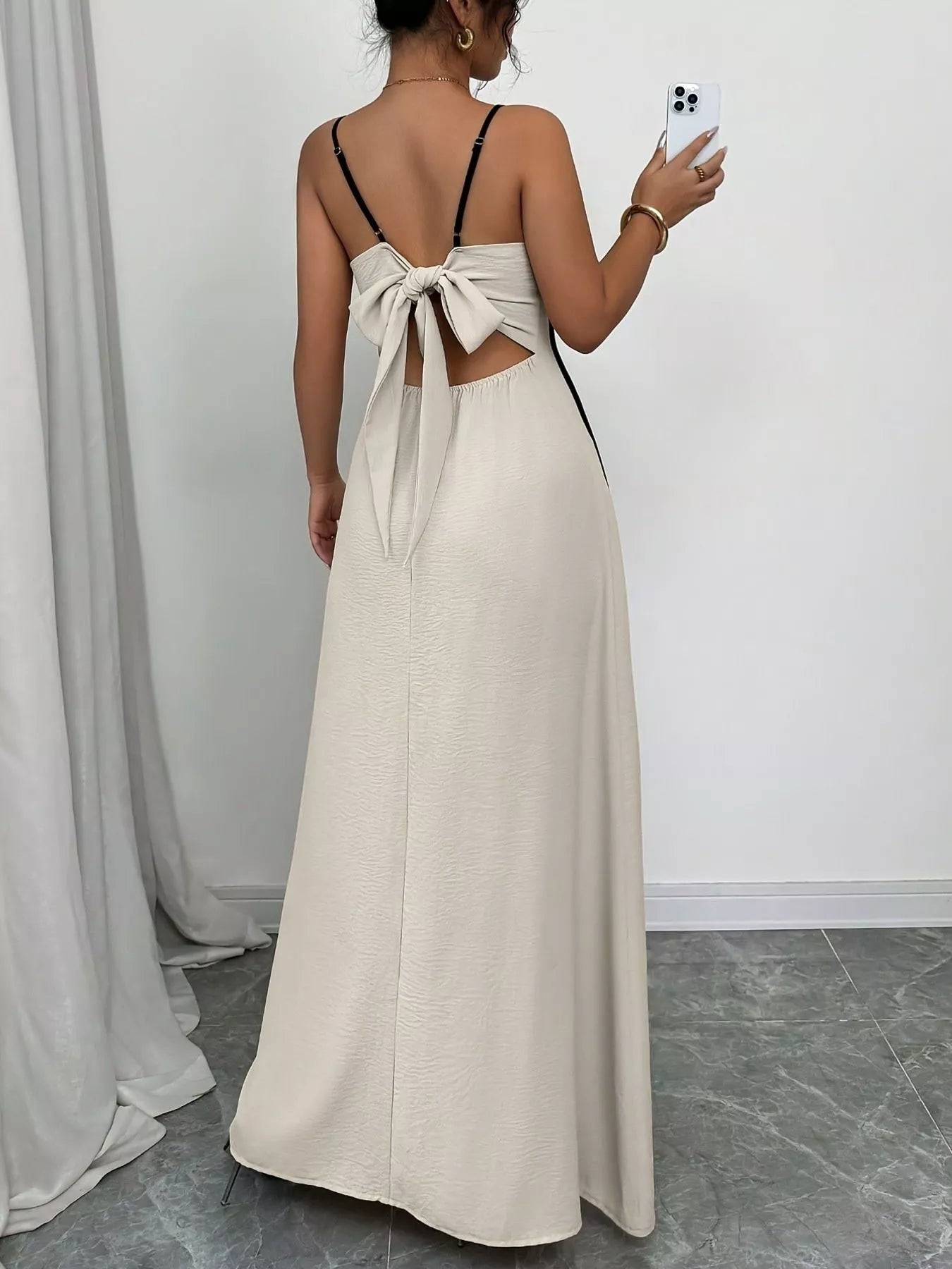Contrast trim spaghetti strap maxi dress by Pear Daisy, featuring a flowy silhouette and stylish design for warm weather wear.