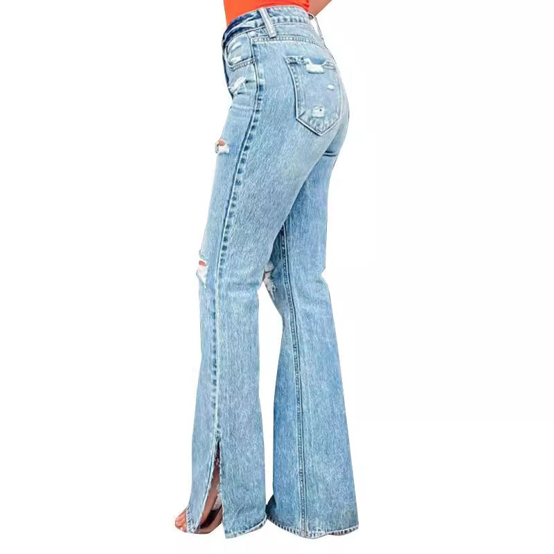 Carmine Juneberry 25th Edition high waist ripped split stretch jeans for women, showing distressed details and fitted style.