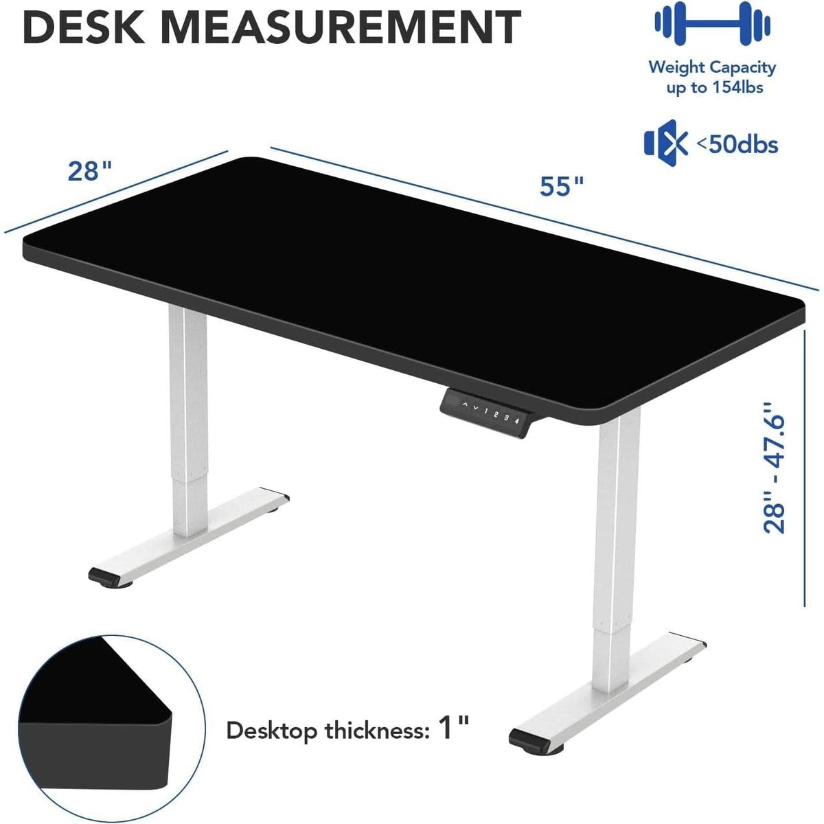 Electric Standing Desk With Memory Controller 55x28 Inches