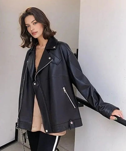 Celeste Womens All-Year Leather Fashion Jacket - L, Black