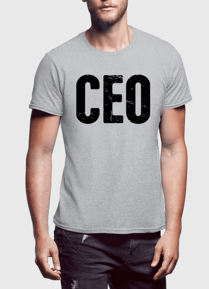 Scorpius CEO half-sleeves T-shirt in black with a casual fit, displayed on a hanger with a plain background.