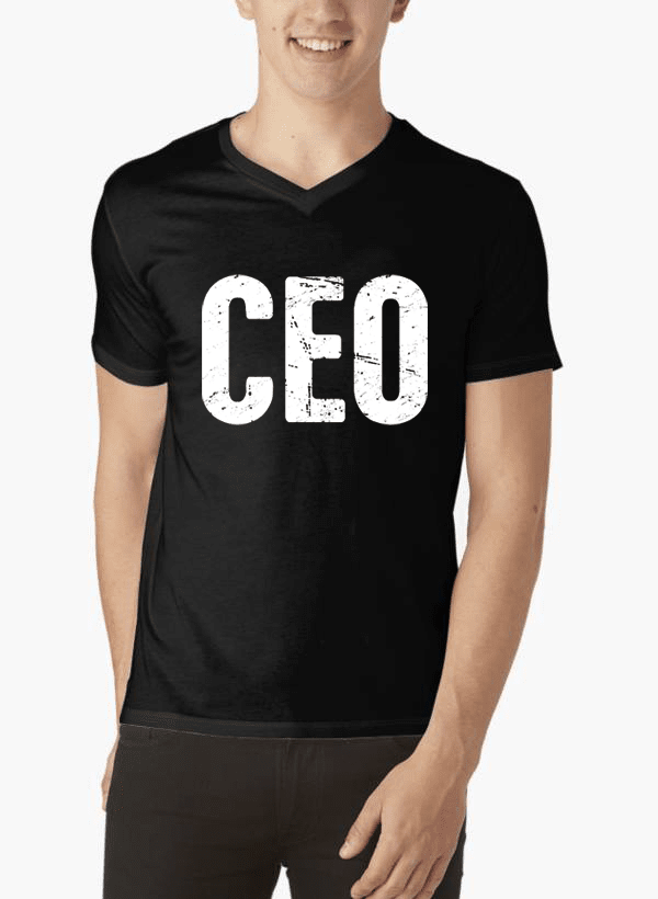 Scorpius CEO V-Neck T-shirt, plain black casual T-shirt with V-neck collar, front view, soft cotton fabric.