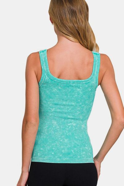 Jade Icarus Zenana Ribbed Scoop Neck Tank top for women, featuring a fitted ribbed design in a versatile scoop neckline style.