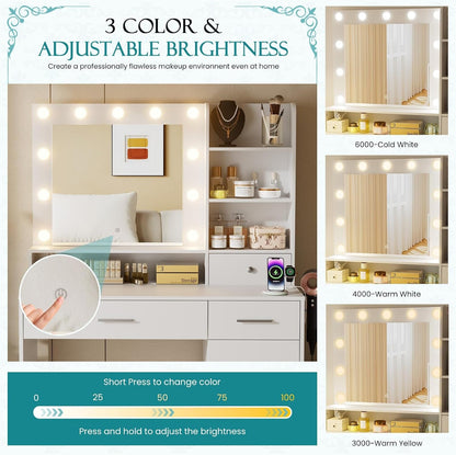White LED Vanity Table With Integrated Illumination
