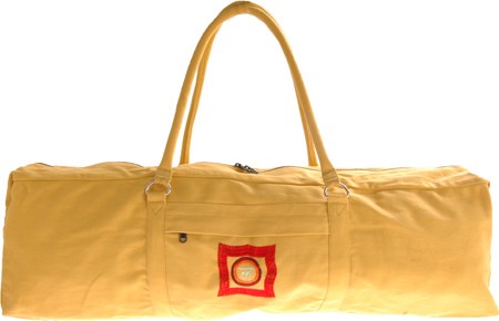 Yellow Chakra Yoga Kit Bag by Alabaster, designed for sports and outdoor use, with a spacious interior for yoga accessories.