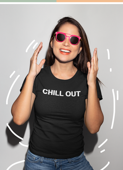 Women’s Chill Our T-shirt by Scorpius, soft cotton fabric, casual fit, featuring a relaxed, stylish design in light color.