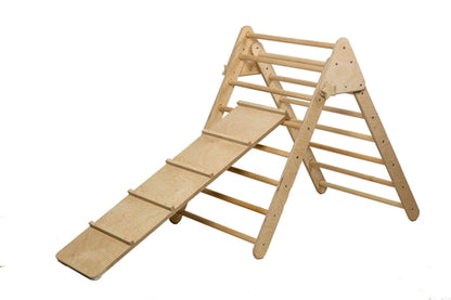 Red Oceanus climbing triangle with tent cover, soft mat, and ramp, designed for safe indoor play and toddler activity.