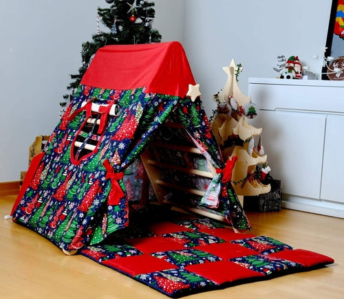 Red Oceanus climbing triangle with tent cover, mat, and ramp, designed for kids&