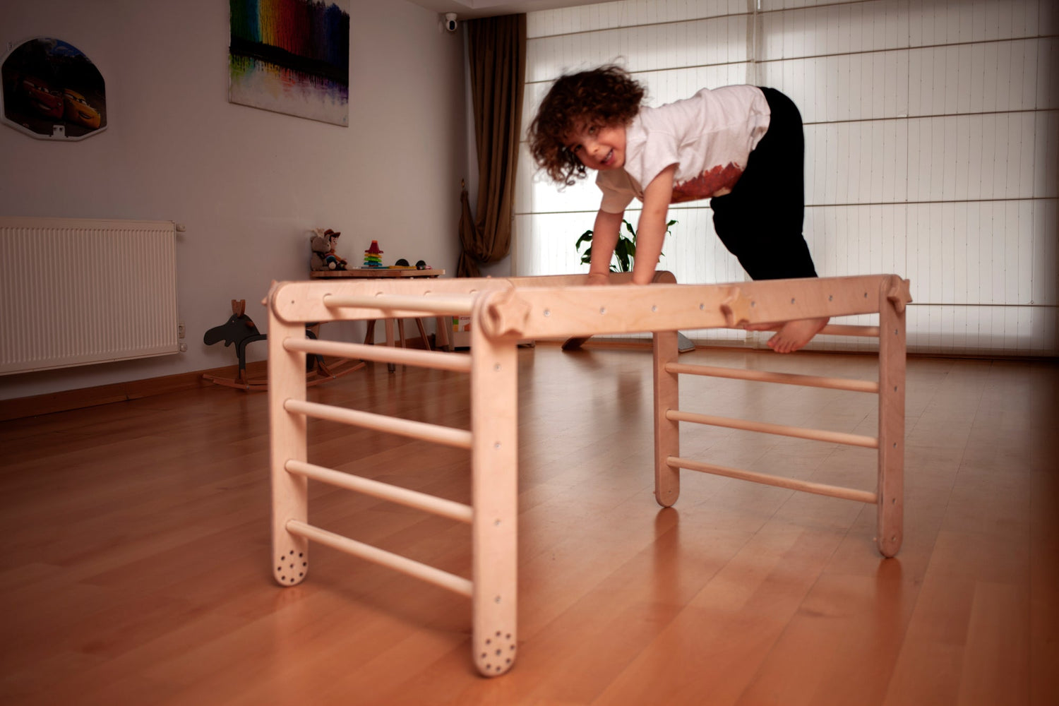 Red Oceanus Montessori Climber Set with six pieces, indoor playground furniture for safe climbing and play.