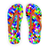 Colorful geometric pattern adult flip flops by Scorpius, featuring vibrant modern sandal design with bold shapes.