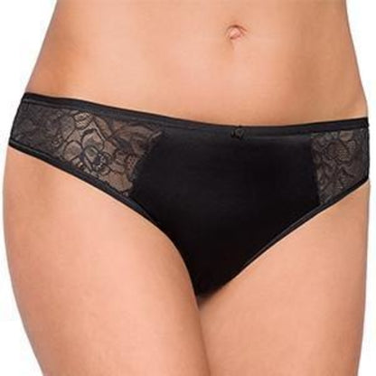 Black lace thong panty from Conturelle Temptation collection by Lime Lucy, featuring delicate lace details and comfortable fit.
