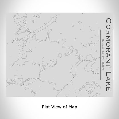 Cyan Castor Cormorant Lake Manitoba map bottle with bamboo top, houseware item featuring detailed lake illustration and eco-friendly design.