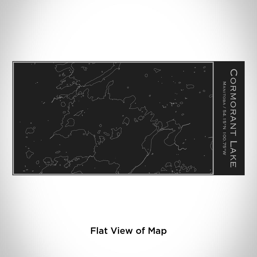 Cyan Castor Cormorant Lake Manitoba insulated bottle in matte black with lake map design, houseware product.