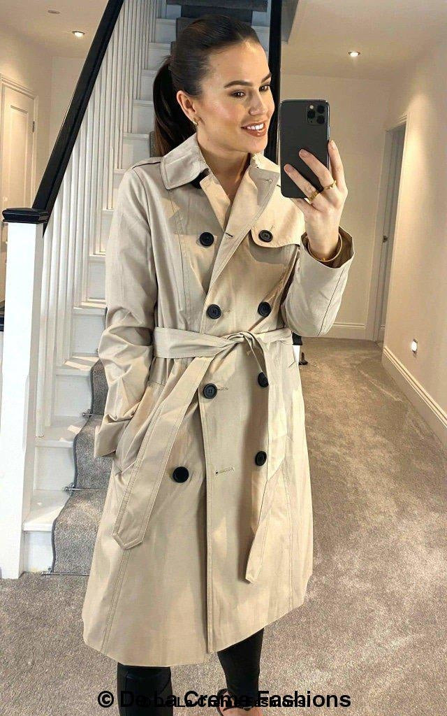 Cotton blend belted trench coat from Rose Eleusis, stylish outerwear with a classic collar and waist belt for a polished look.