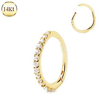 14Kt yellow gold multi-jeweled seamless clicker ring by Peridot featuring sparkling gemstones in a sleek jewelry design
