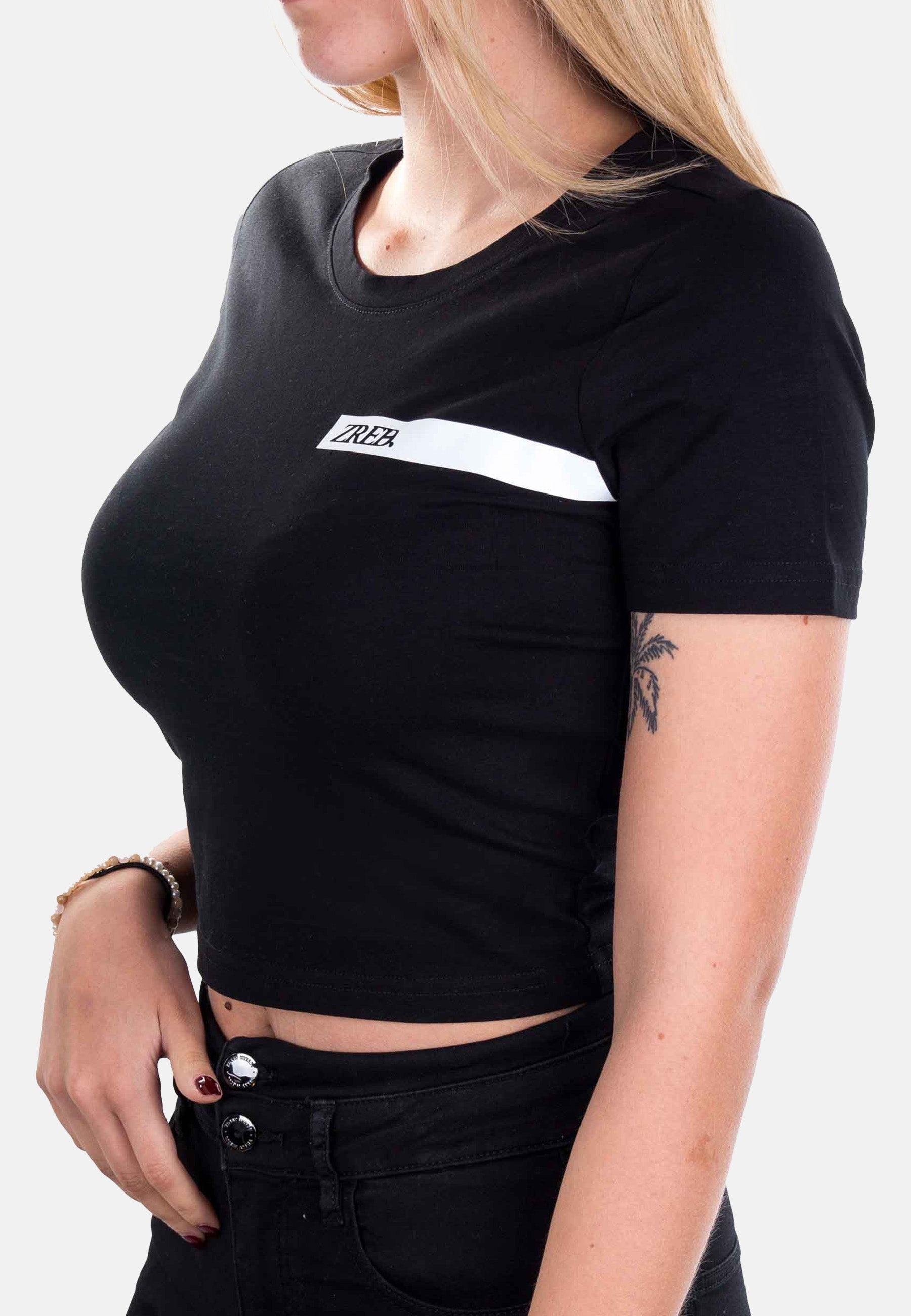 Black crop stripedout women&