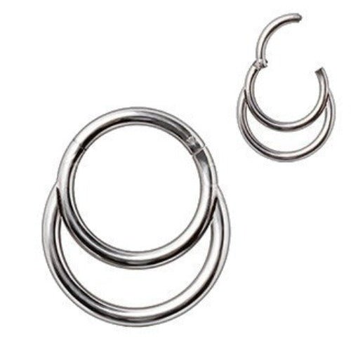 316L stainless steel double clicker ring for septum or nose piercing, seamless design by Peridot jewelry.