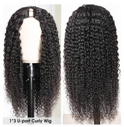 Cerise Alfie U Part wig with curly Jerry curl Brazilian Remy human hair for Black women, showcasing long, natural curls.