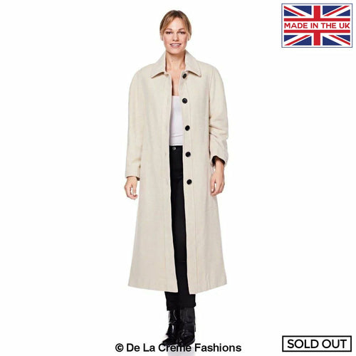 Plus size Rose Eleusis wool and cashmere blend long coat in bisque, featuring a tailored jacket style and warm, cozy fabric.