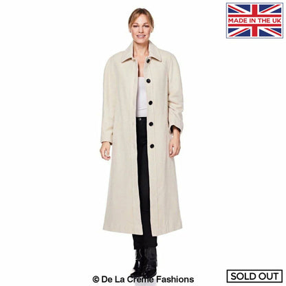 Plus size Rose Eleusis wool and cashmere blend long coat in bisque, featuring a tailored jacket style and warm, cozy fabric.