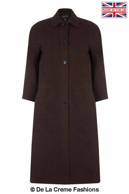 Brown Rose Eleusis Curve Wool and Cashmere Blend Plus Size Long Coat, stylish and warm jacket for women, front view.