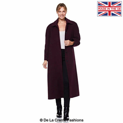 Rose Eleusis Curve wool and cashmere blend plus size long coat in wine, stylish jackets and coats for women, size UK 14.