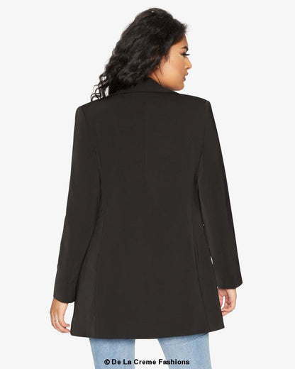 Rose Eleusis curved hem longline blazer with tailored fit, featuring a stylish curved hem, perfect for chic jacket and coat fashion.