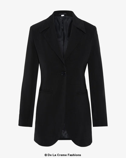 Rose Eleusis curved hem longline blazer, stylish jackets and coats with a tailored fit and curved hem design.