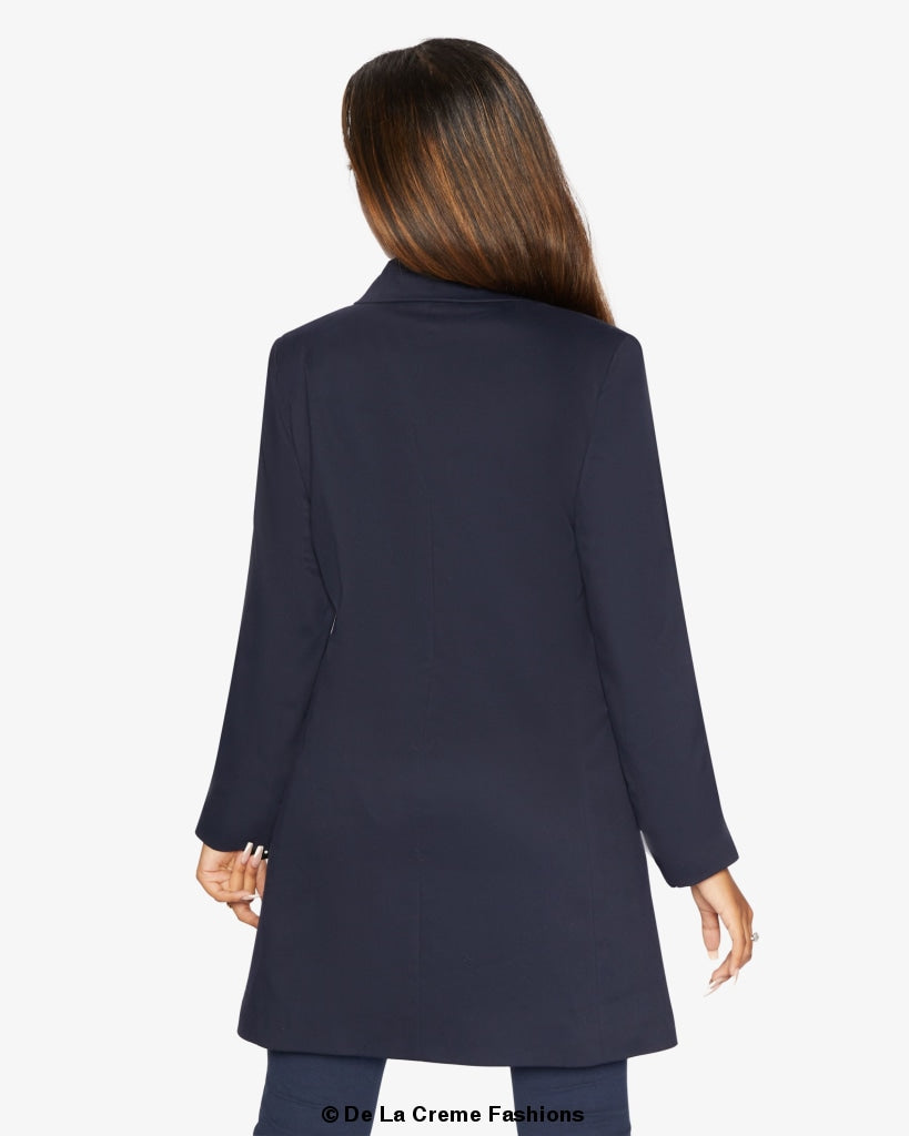 Rose Eleusis curved hem longline blazer featuring a tailored fit and stylish design, perfect for chic jackets and coats.
