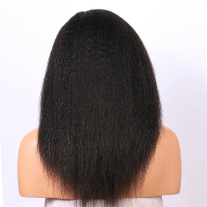 Kinky straight human hair U part wig for black women by Cerise Alfie, showcasing natural texture and seamless fit on a model.