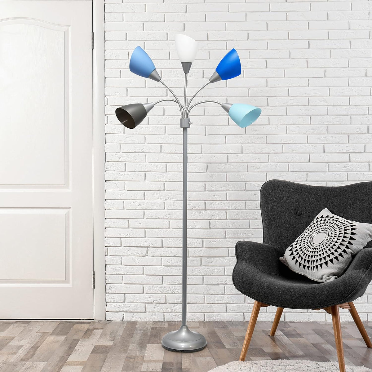 67 Inch Adjustable SilverFinish Floor Lamp Goosenecks
