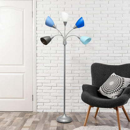 67 Inch Adjustable SilverFinish Floor Lamp Goosenecks