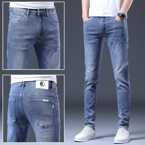 Carmine Juneberry UrbanEase™ blue jeans for men, casual pants with fit and style, shown on a model.