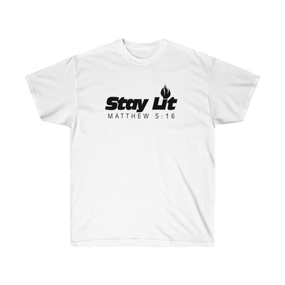 Olive Dionysus Stay Lit unisex T-shirt with Matthew 5:16 verse design, casual religious tee for men and women.