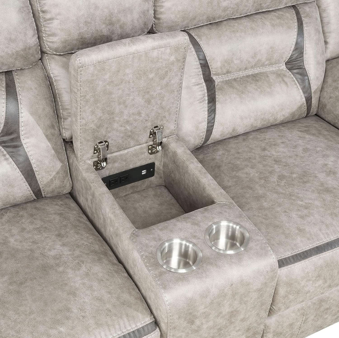 Taupe Recliner Loveseat With Center Console Manual Recline