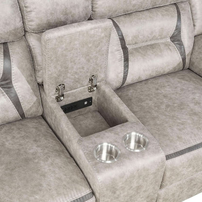 Taupe Recliner Loveseat With Center Console Manual Recline
