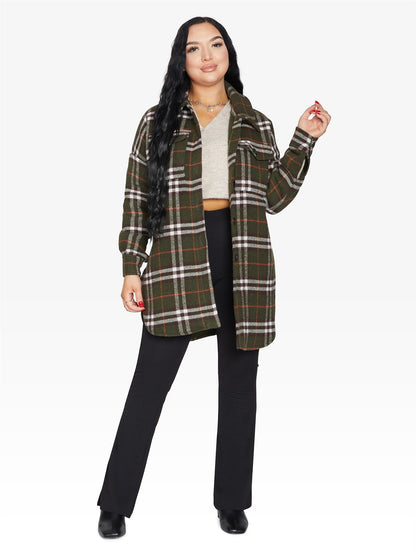 Oversized Nova Check Wool Blend Shacket by Rose Eleusis, featuring a plaid pattern, button front, and relaxed fit jacket.