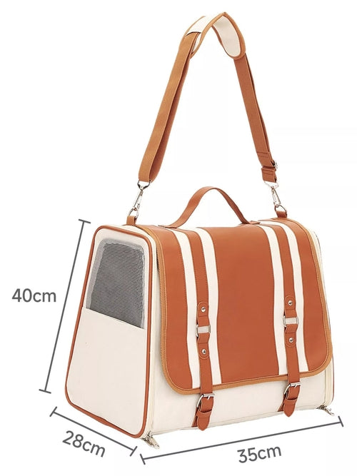 Pear Daisy portable breathable pet carrier backpack for pets, featuring mesh sides and adjustable straps for comfortable outdoor travel.