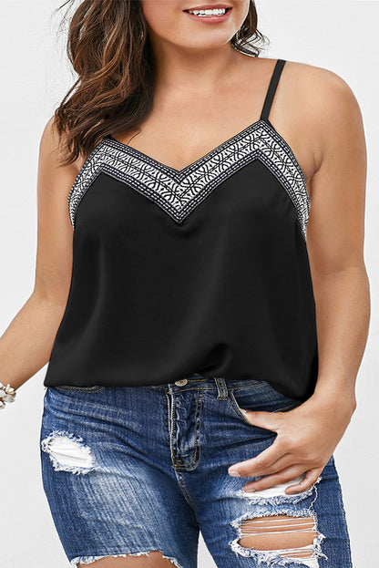 Black plus size Bermuda sun tank top for women, featuring a relaxed fit and sleeveless design from Lavender Pallas.