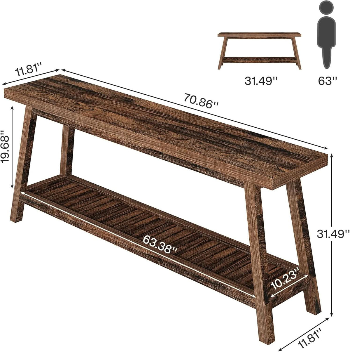 70.9 Inches Entryway Console Table Farmhouse Rustic