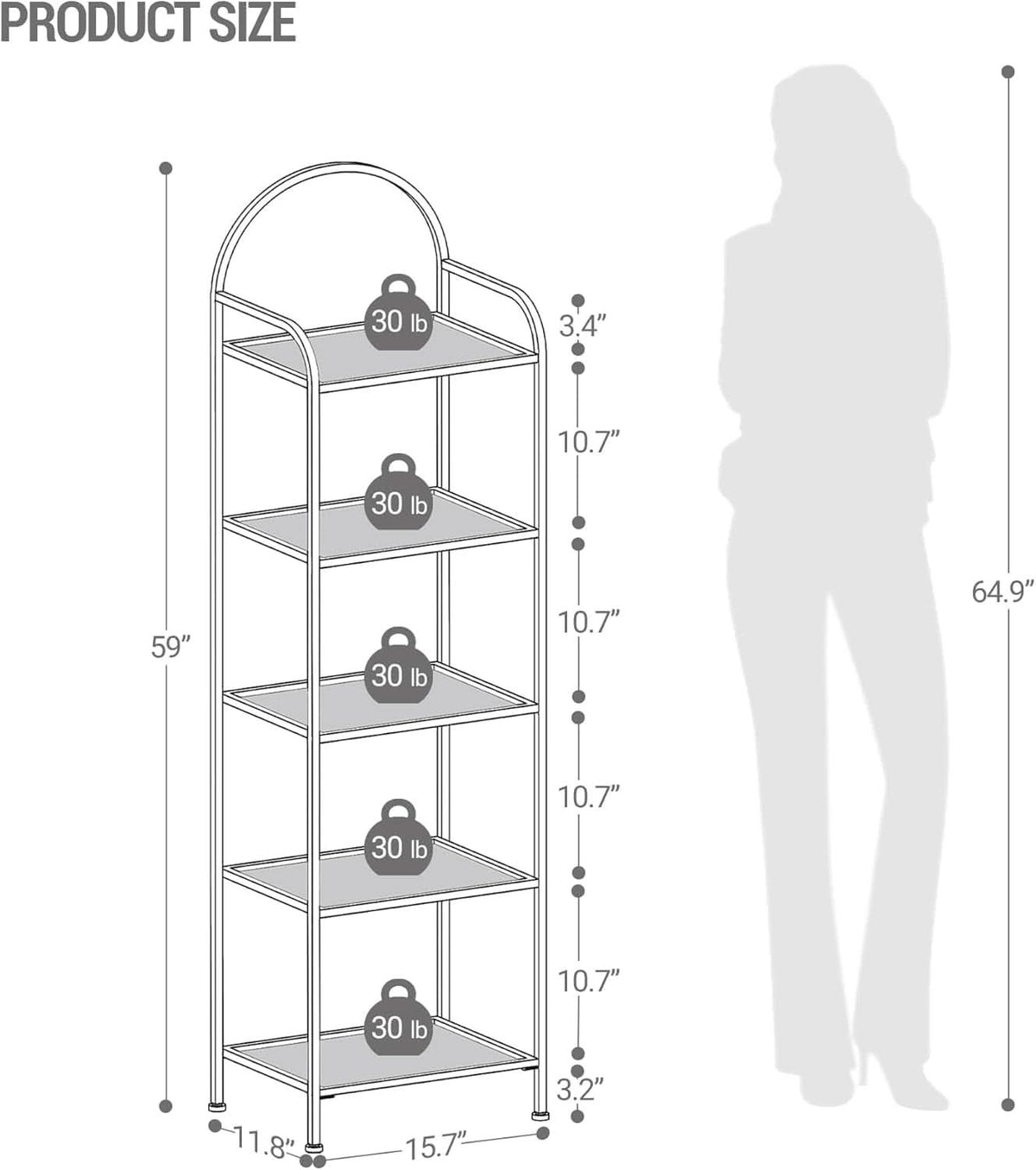 Five Tier Premium Tempered Glass Bookshelf Goldtone Frame