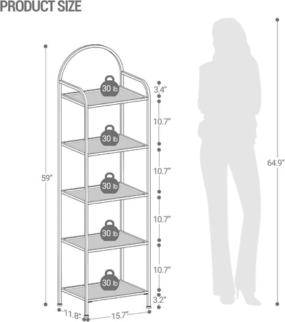 Five Tier Premium Tempered Glass Bookshelf Goldtone Frame