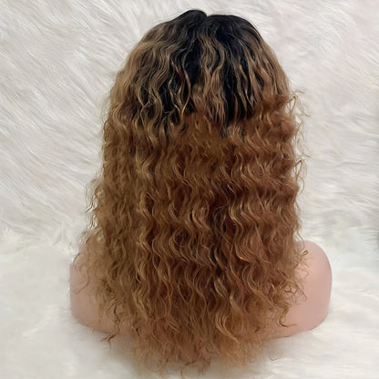 Carmine Juneberry LuxeWave Reality Wig with real hair, hand-knitted sewing set, showcasing soft, natural-looking hair on a wig mannequin.