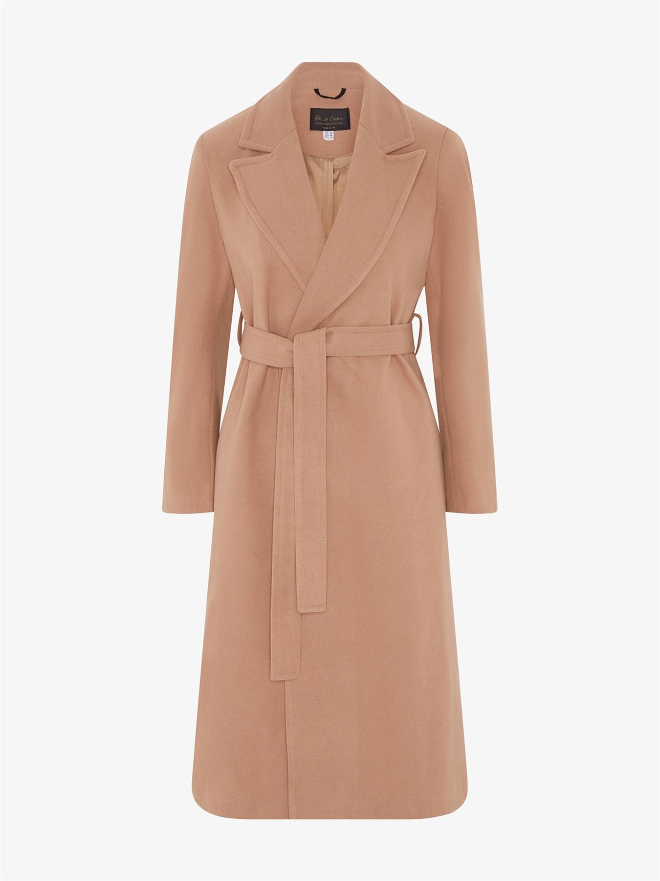 Rose Eleusis belted longline duster coat, stylish jacket with a belt, shown in a long, flowing silhouette.