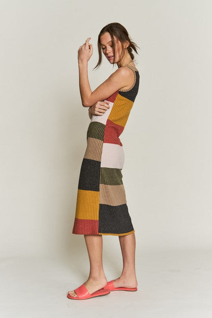 Color block casual dress for women by Jade Icarus, featuring vibrant color panels and a comfortable, stylish fit.
