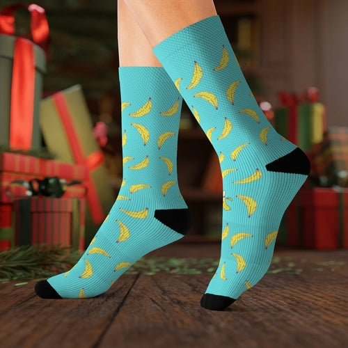 Yellow Pandora Banana Socks featuring playful spot the odd out design in fun novelty sock style.
