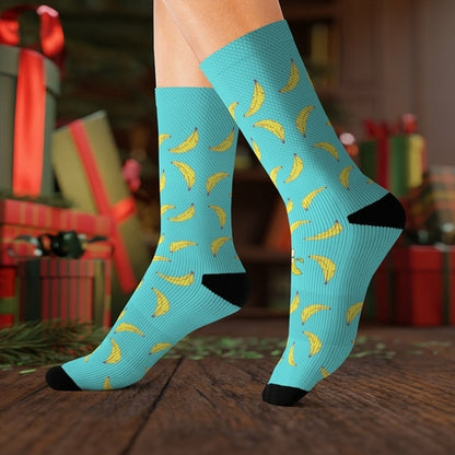 Yellow Pandora Banana Socks featuring playful spot the odd out design in fun novelty sock style.